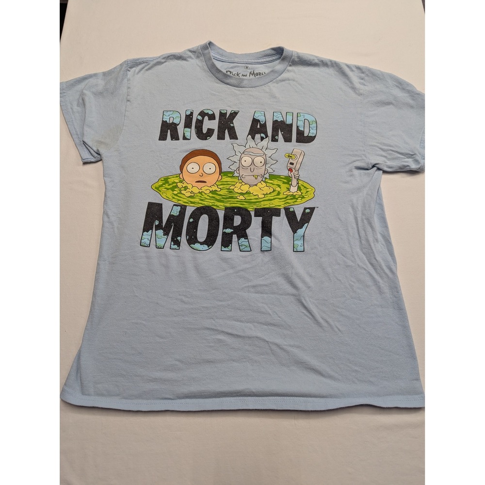 Ripple Junction Rick and Morty Adult Swim Graphic T-Shirt Light Blue Mens Medium